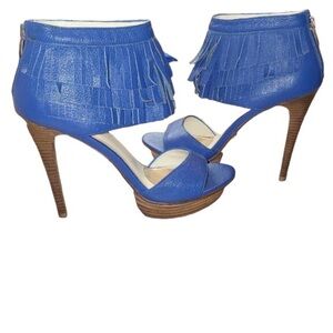 Velvet Angels Leather Fringe Queen stilettos